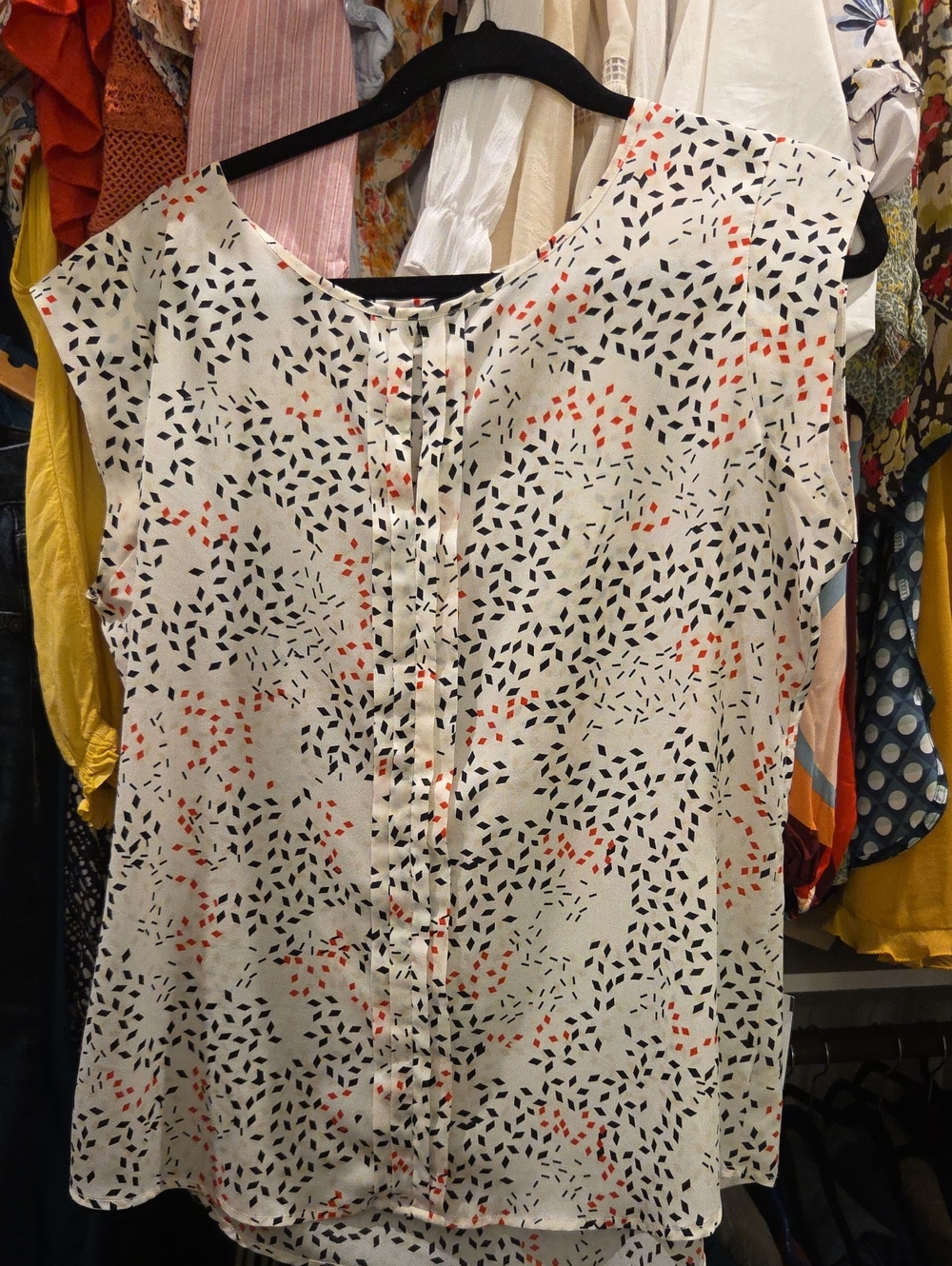 The Limited Cream Blouse with Black and Coral Dot Print